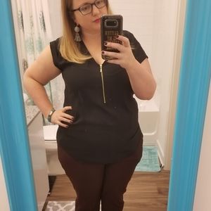 Express CL Black Zipper Front Silky Shirt